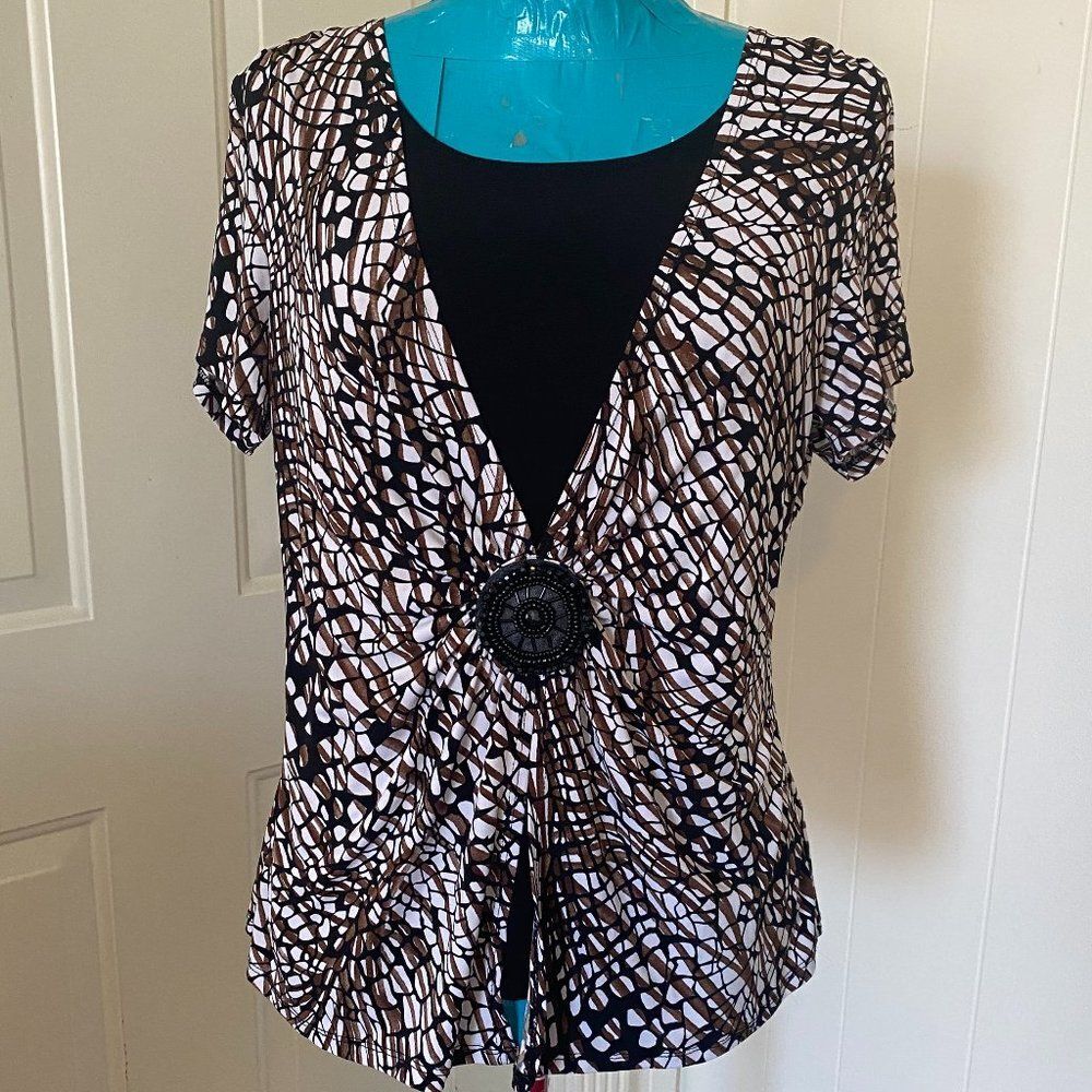 Notations Boho Short Sleeve Dressy Top Womens Size L